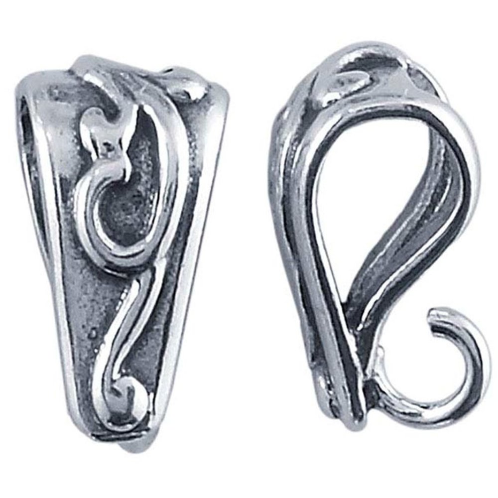 Sterling Silver Bail With Ring, Swirl Design Silver Bail for Necklace
